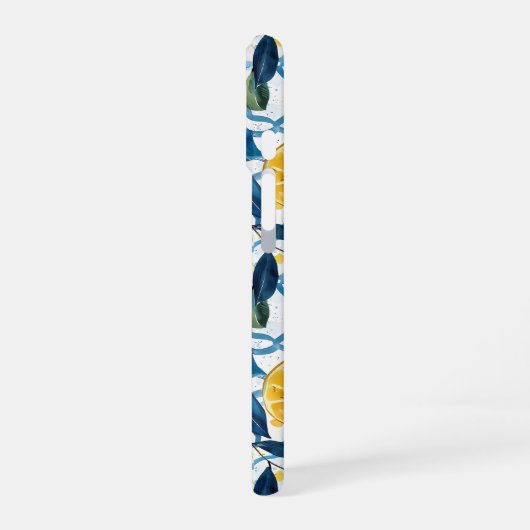 Coque iPhone 16 Motif de citron de style méditerranéen bleu monogr (Côté gauche)