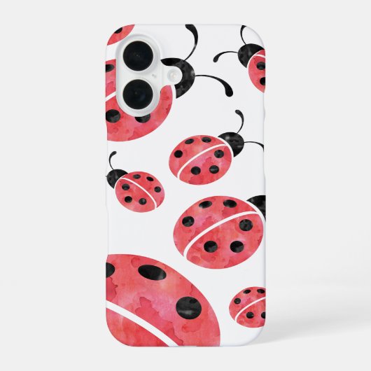Coque iPhone 16 Motif de coccinelle à l'aquarelle (Verso)