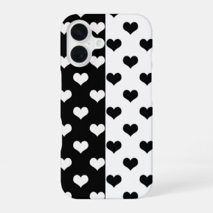 Coque iPhone 16 Motif de coeur d'amour noir blanc
