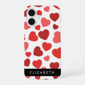 Coque iPhone 16 Motif de cœurs, cœurs rouges, votre nom (Verso)