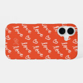 Coque iPhone 16 Motif de cœurs d'amour mignons avec monogramme rou (Verso Horizontal)