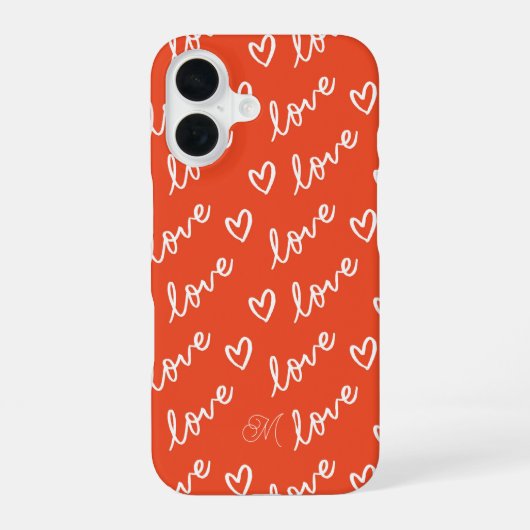 Coque iPhone 16 Motif de cœurs d'amour mignons avec monogramme rou (Verso)