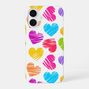Coque iPhone 16 Motif de cœurs gribouillés moderne et féminin vibr