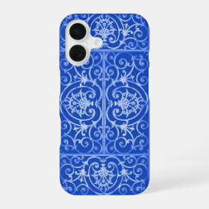 Coque iPhone 16 Motif de défilement bleu royal