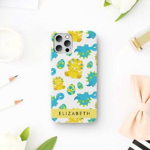 Coque iPhone 16 Motif de dinosaures, dinosaures mignons, votre nom
