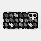 Coque iPhone 16 Motif de feuille aînée noir blanc gris (Verso Horizontal)