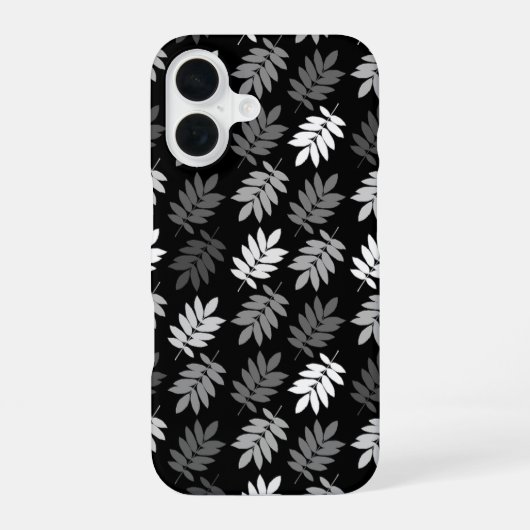Coque iPhone 16 Motif de feuille aînée noir blanc gris (Verso)