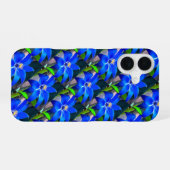 Coque iPhone 16 Motif de fleurs bleu profond (Verso Horizontal)