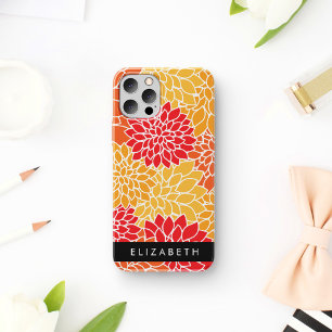 Coque iPhone 16 Motif De Fleurs, Dahlia Orange, Votre Nom