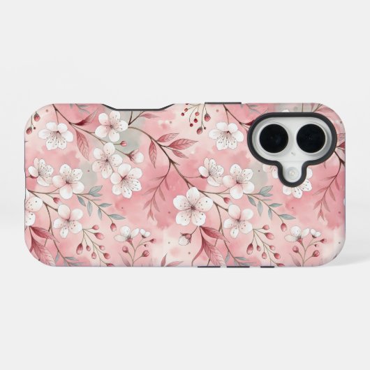 Coque iPhone 16 Motif de fleurs Sakura rose (Verso Horizontal)