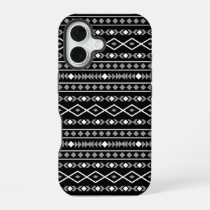 Coque iPhone 16 Motif de formes aztèques gris blanc noir