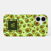 Coque iPhone 16 Motif de fruit d'avocat vert monogramme (Verso Horizontal)