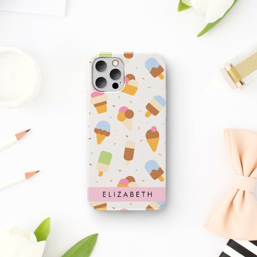 Coque iPhone 16 Motif de glace, Cône de glace, Votre nom