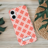 Coque iPhone 16 Motif de lien octogonal corail