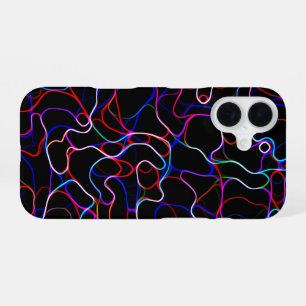 Coque iPhone 16 Motif de ligne incurvée multicolore néon -COOL