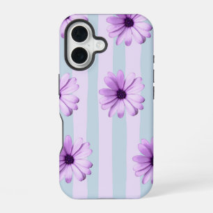 Coque iPhone 16 Motif de marguerite bleue et violette