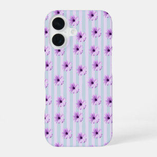 Coque iPhone 16 Motif de marguerite bleue et violette