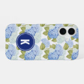 Coque iPhone 16 Motif de monogramme de fleurs d'hydrangea bleue él (Verso Horizontal)