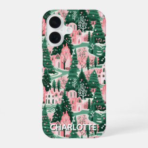 Coque iPhone 16 Motif de Noël Prépa Rose et Vert Amusant et Festif