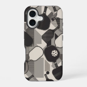 Coque iPhone 16 Motif de palette de pickleball en nuances de gris 