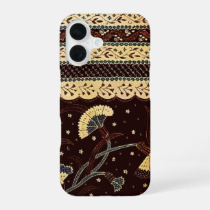 Coque iPhone 16 Motif de papier peint textile batik javanais vinta