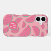 Coque iPhone 16 Motif de pastèque rose mignon monogramme (Verso Horizontal)