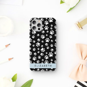 Coque iPhone 16 Motif de patte, Pattes de chien, Noir et blanc, Vo