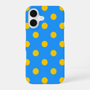 Coque iPhone 16 Motif de pois jaunes sur fond bleu