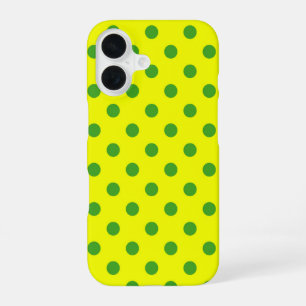 Coque iPhone 16 Motif de pois verts sur fond jaune