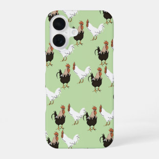 Coque iPhone 16 Motif de poulets de basse-cour vintage sur fond ve