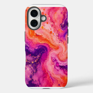 Coque iPhone 16 Motif de projection de peinture en marbre rose ora
