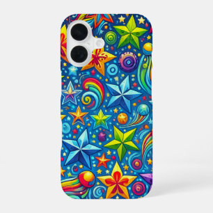 Coque iPhone 16 ✨ Motif de rafale d'étoiles de couleur cosmique 🌈