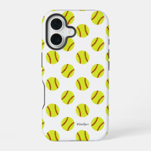 Coque iPhone 16 Motif de softball mignon avec nom personnalisé