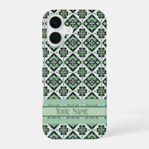 Coque iPhone 16 Motif de trèfle à carreaux chanceux