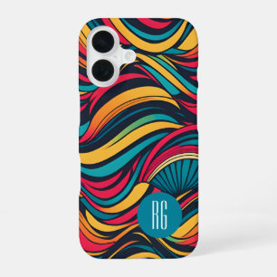 Coque iPhone 16 Motif de vague Abstraite monogramme personnalisé