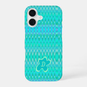 Coque iPhone 16 Motif de zigzag moderne - monogramme turquoise (Verso)