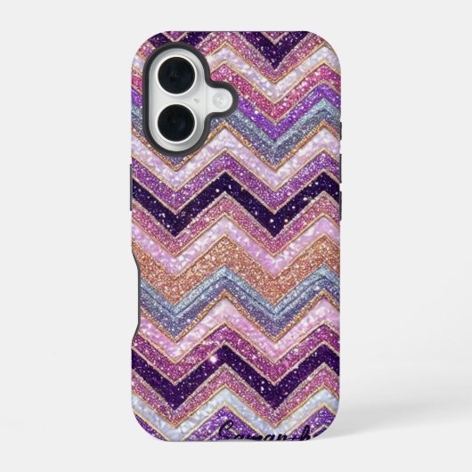 Coque iPhone 16 Motif de zigzag violet et rose (Verso)