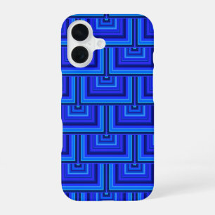 Coque iPhone 16 Motif d'écailles carrées à rayures bleues