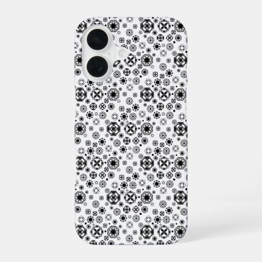 Coque iPhone 16 Motif décoratif arabesque noir blanc mignon (Verso)