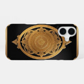 Coque iPhone 16 Motif décoratif doré avec rose complexe (Verso Horizontal)