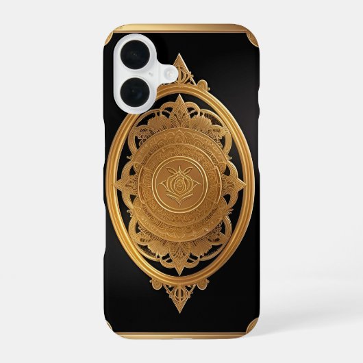 Coque iPhone 16 Motif décoratif doré avec rose complexe (Verso)