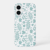 Coque iPhone 16 Motif Feuille perdu Turquoise sur blanc (Verso)