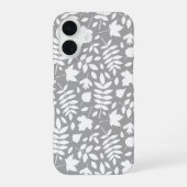 Coque iPhone 16 Motif Feuille tombé blanc sur gris (Verso)