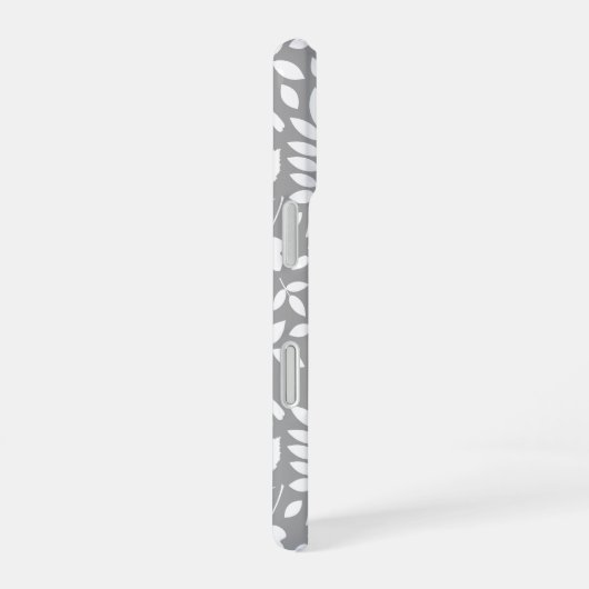 Coque iPhone 16 Motif Feuille tombé blanc sur gris (Côté droit)