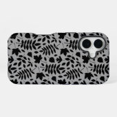 Coque iPhone 16 Motif Feuille tombé noir sur gris (Verso Horizontal)