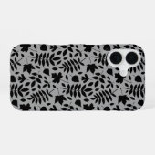 Coque iPhone 16 Motif Feuille tombé noir sur gris (Verso Horizontal)