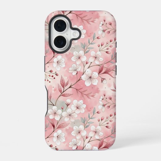 Coque iPhone 16 Motif fleur de cerisier rose (Verso)