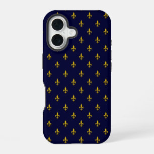 Coque iPhone 16 Motif Fleur De Lis Bleu Royal