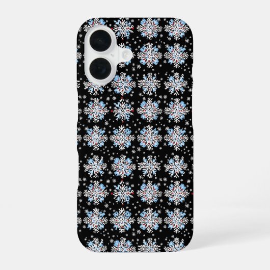 Coque iPhone 16 Motif Flocon de Neige Bleu (Verso)