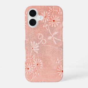 Coque iPhone 16 Motif floral à broderie anglaise rétro